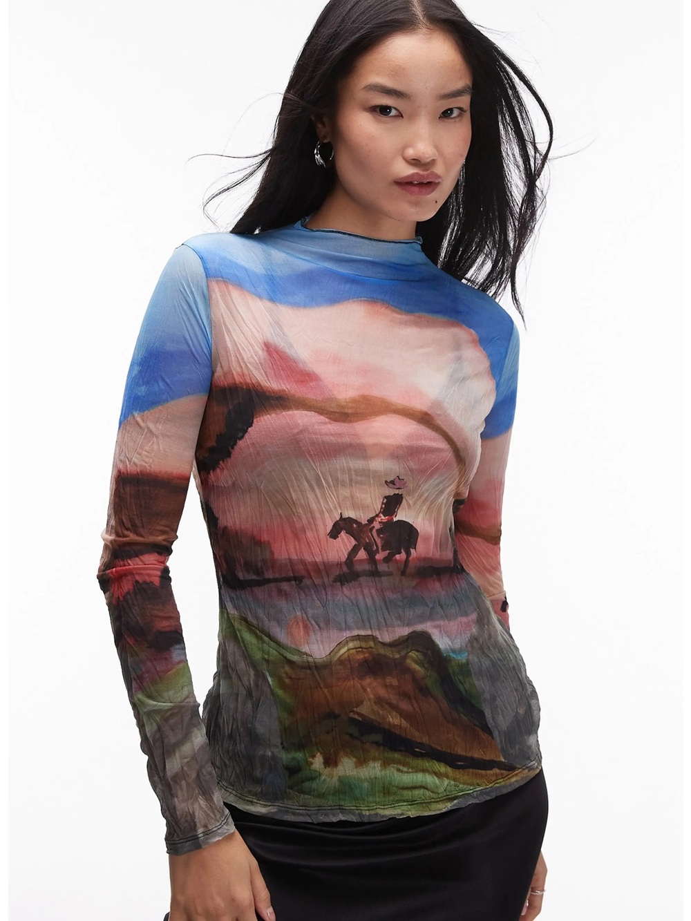 Topshop Cowboy Semisheer Long Sleeve Top